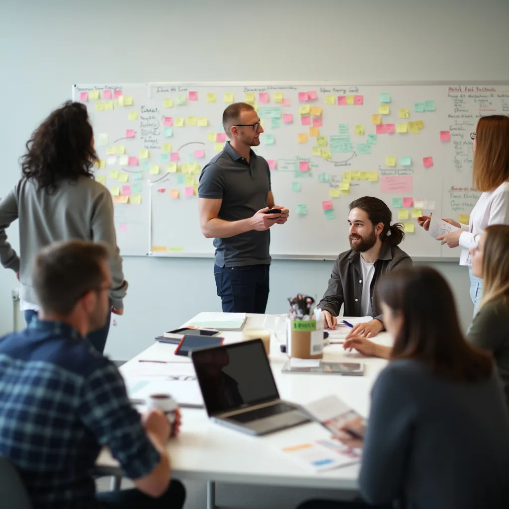 Equipo de consultores trabajando en un taller estratégico con un cliente.