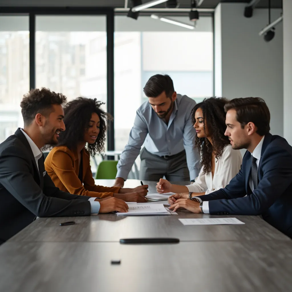 Equipo de consultores en reunión estratégica